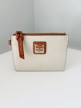 Dooney & Bourke Cream Zip Card Case with Tan Leather Trim